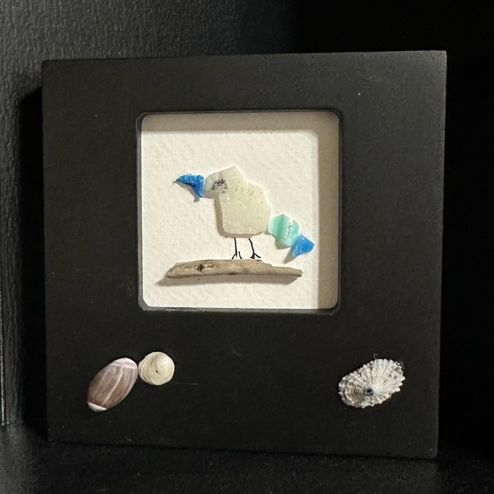 Recycled Art - Seagull (White Bird) - One of a Kind - Blue & Aqua Accents